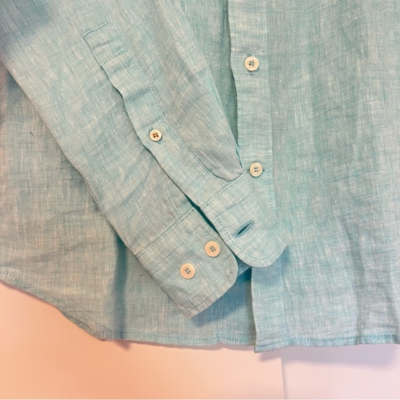 Banana Republic Linen Slim Fit Button Down Shirt, Aqua Turquoise,‎ XS - Picture 4 of 12